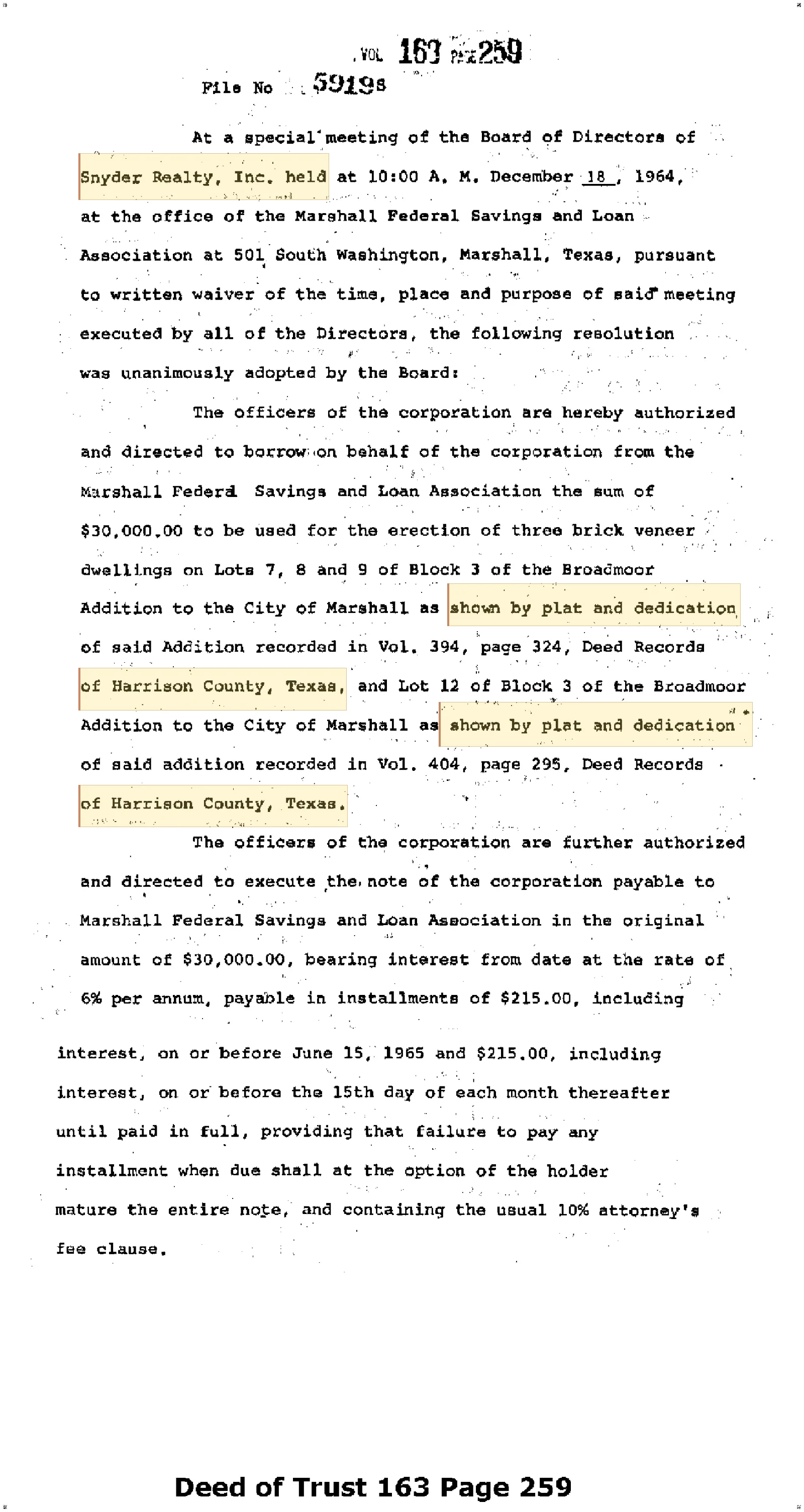 Snyder Realty, Inc. - Recorded Deed Of Trust (Vol. 163, Page 259)
