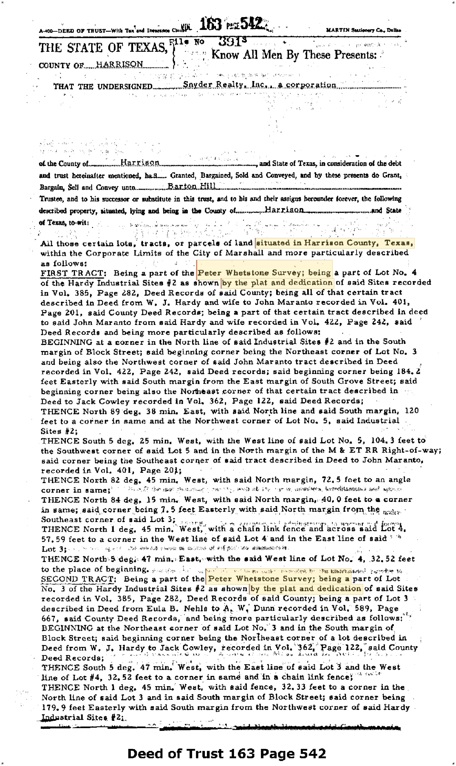 Snyder Realty, Inc. - Recorded Deed Of Trust (Vol. 163, Page 542)